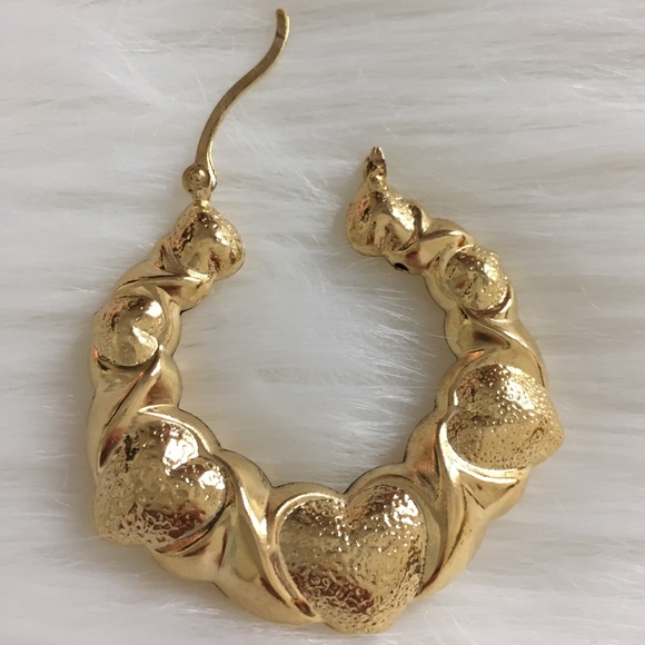 Heart Design Hoop Earrings-14K Gold Filled Rustic - Picture 3 of 6